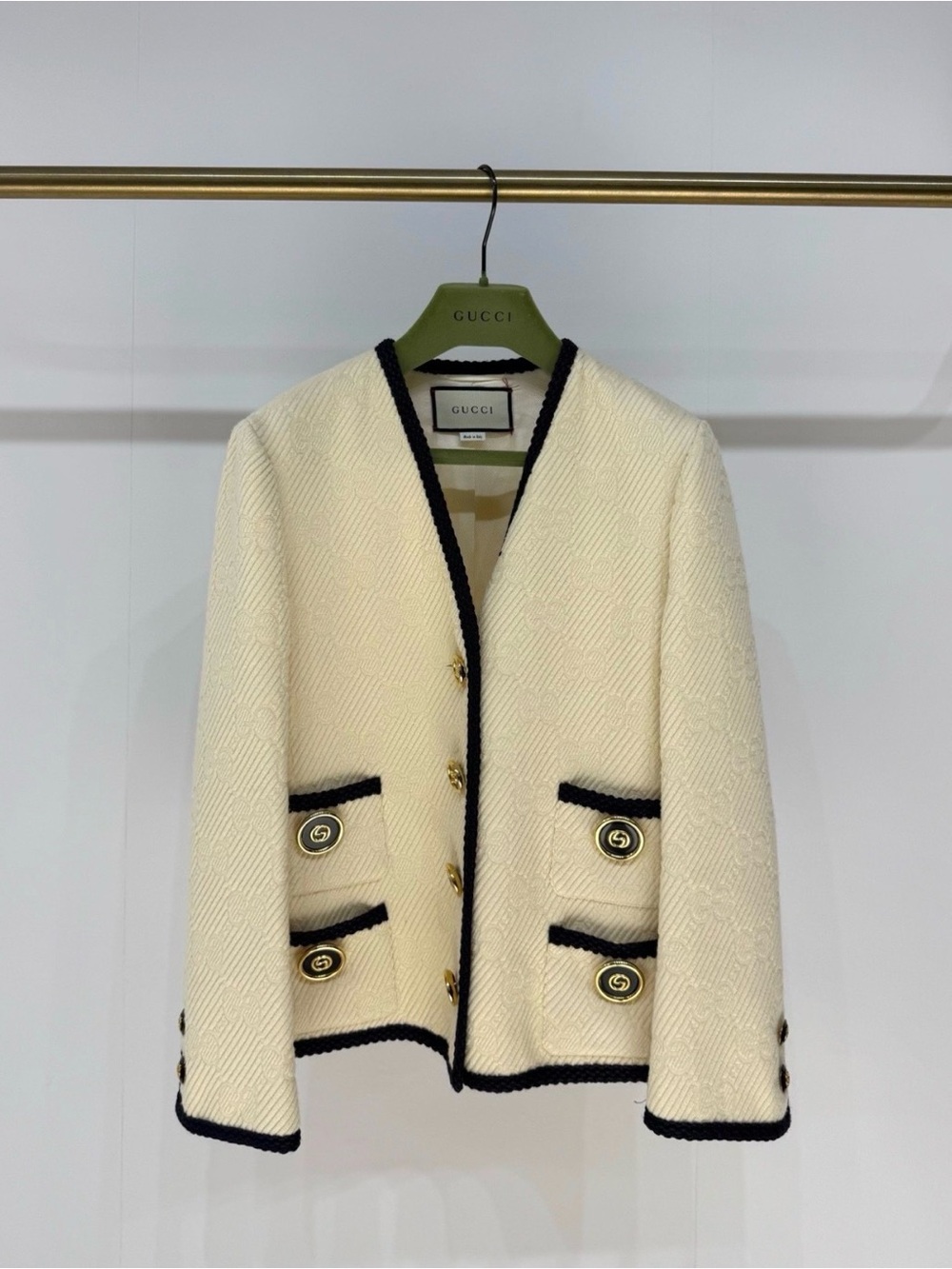 Gucci Cream Jacket with Black Trim and Gold Buttons